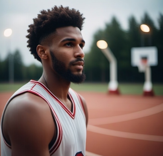 A basketball player on a court