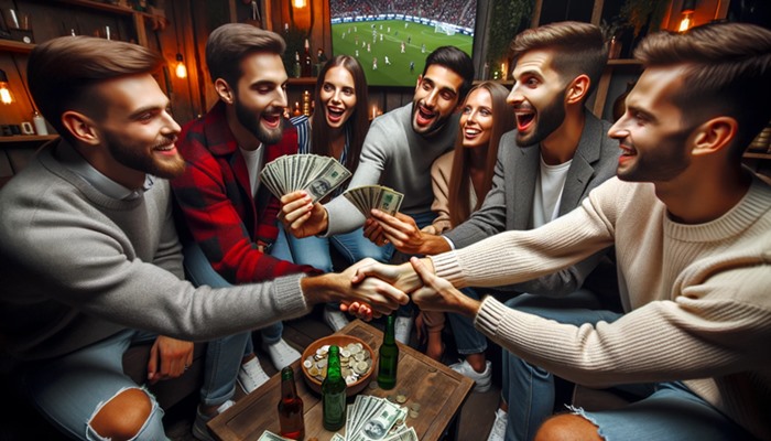 Friends betting around a table