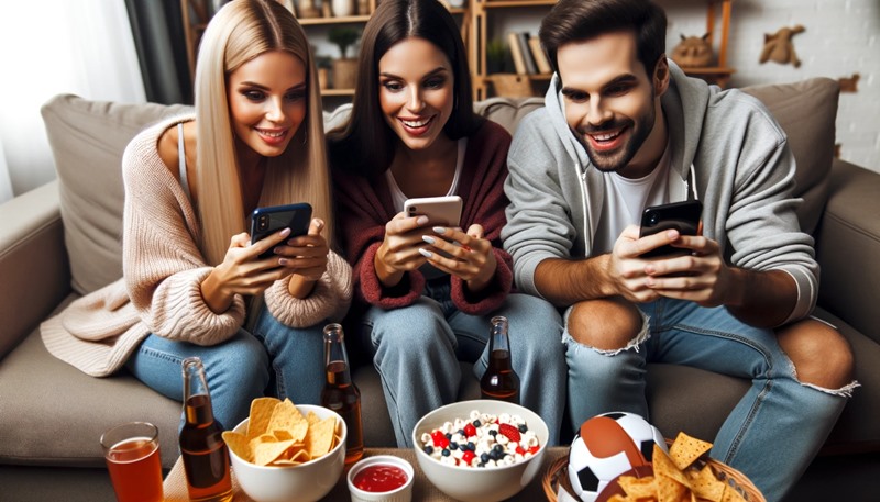 Friends looking for a good betting plan with their mobile