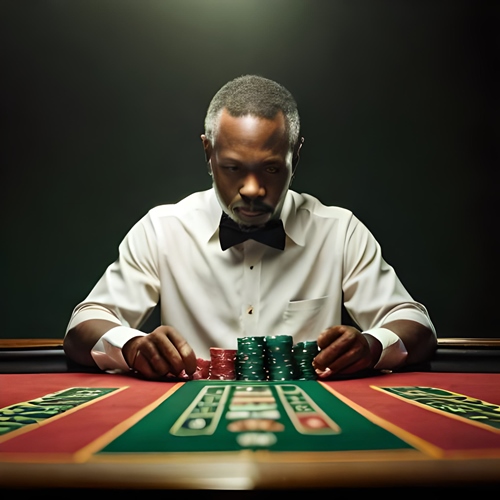 a man sitting at a gaming table pondering