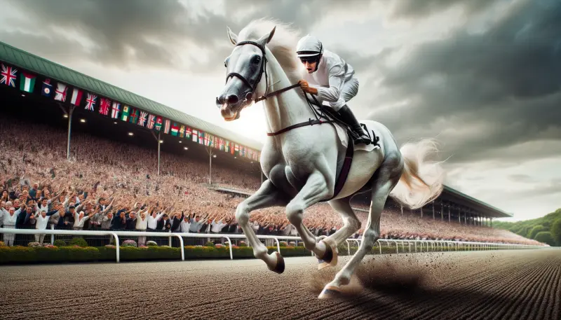 A jockey on a white horse